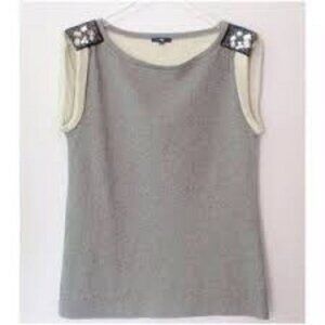 Gap Sleeveless Tank Sweatshirt Embellished Sequin Shoulders Medium Gray Holiday